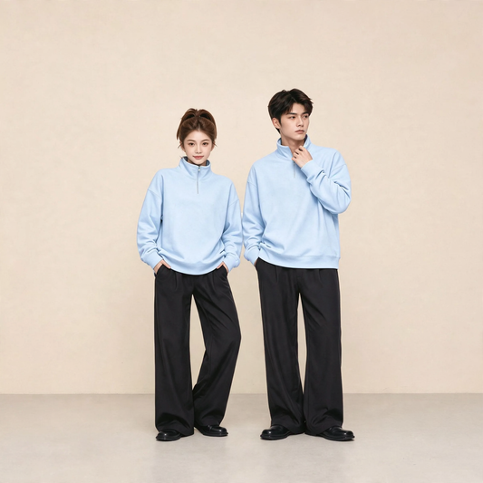 Heavy polo sweatshirt with half zipper, 350g