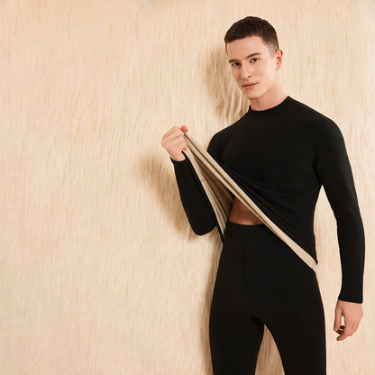 Thermal underwear set with cashmere and silk, stand-up collar