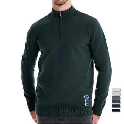 Men's knit sweater with stand-up collar and zipper