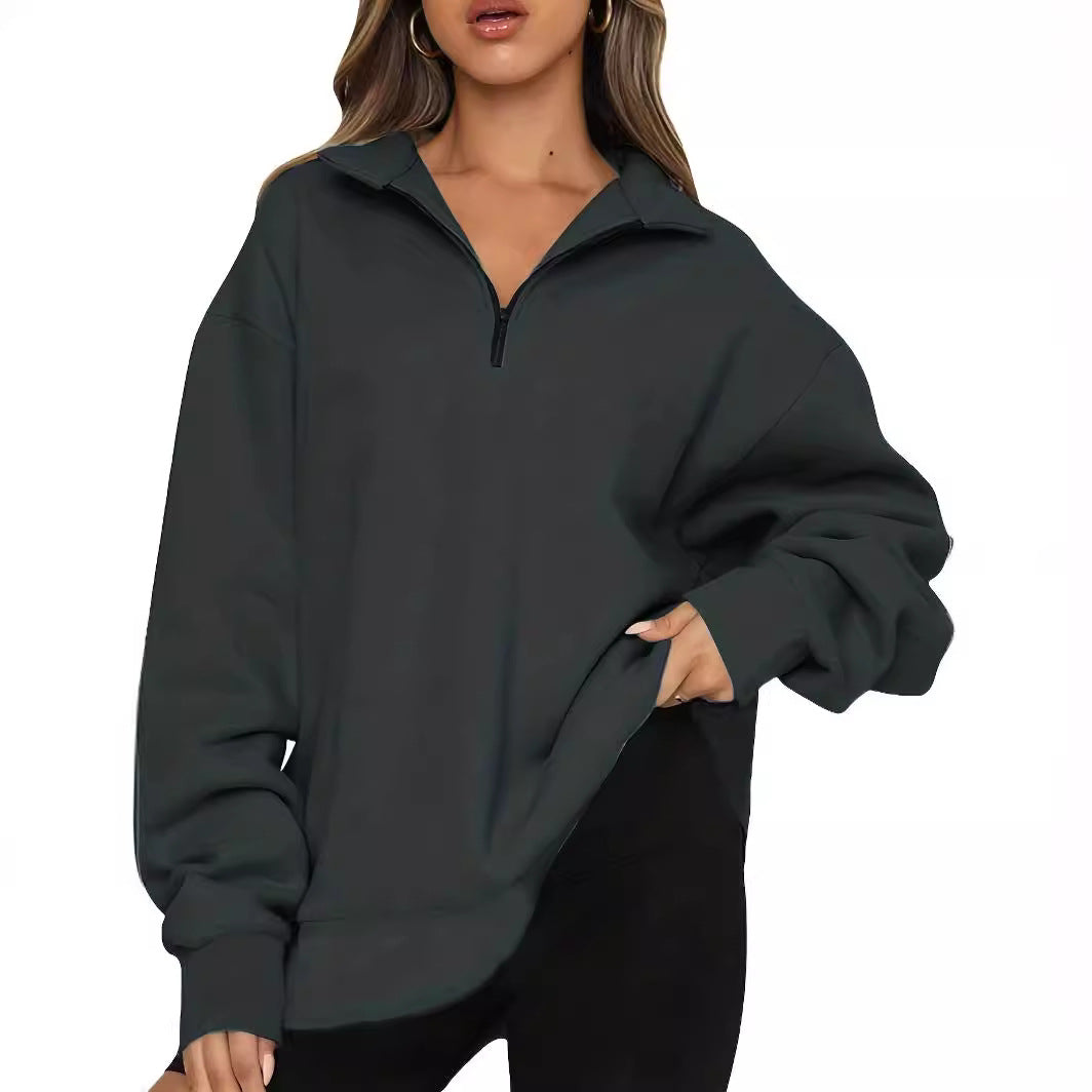 Women's sweatshirt with zipper and stand-up collar