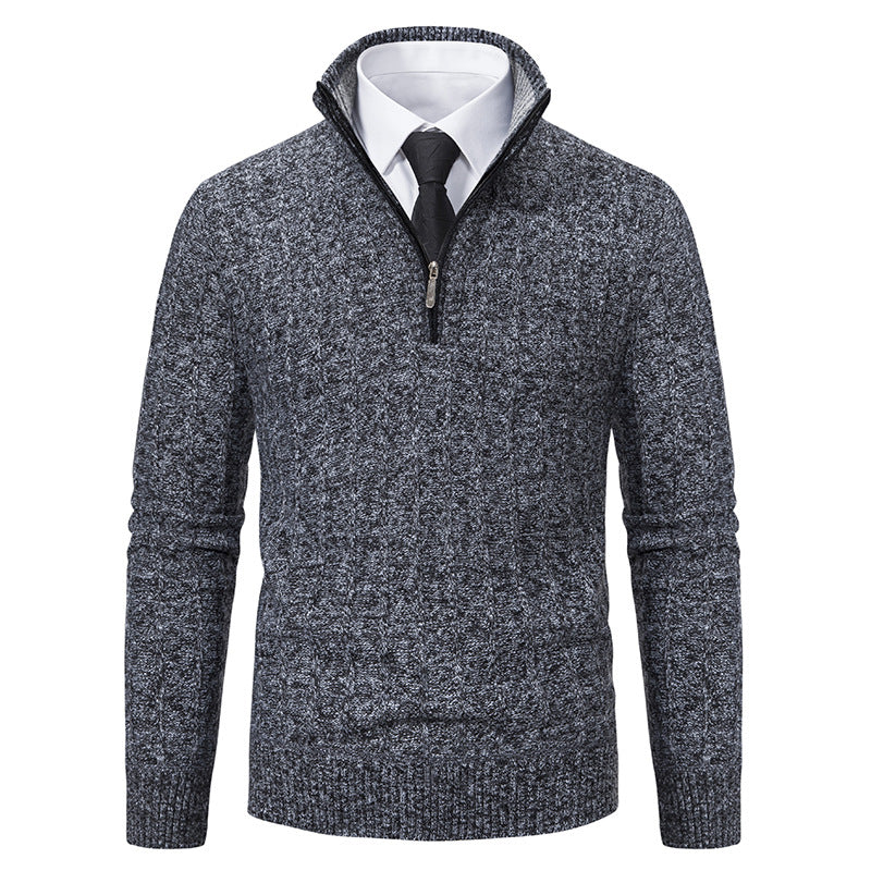 Men's knit pullover with zipper and lining