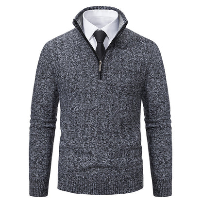 Men's knit pullover with zipper and lining
