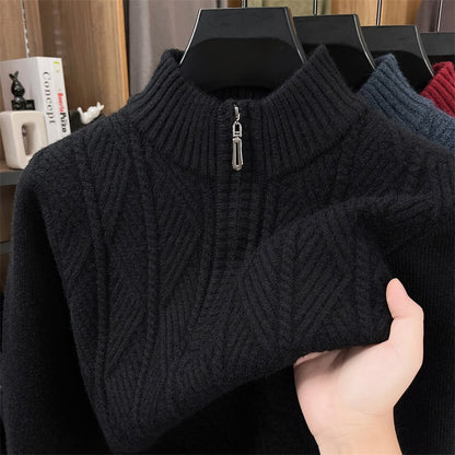 Wool pullover with zipper, coarsely knitted