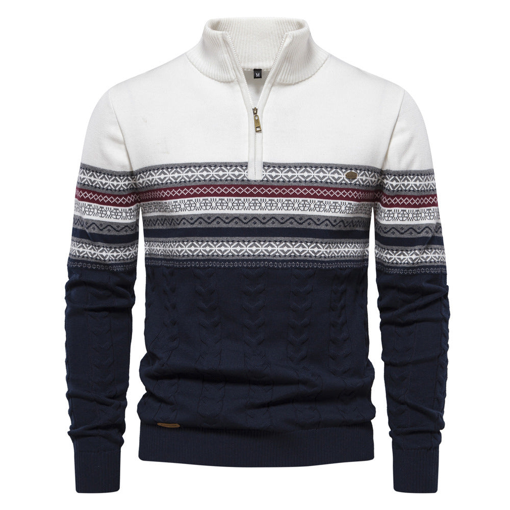 Modern men's knit sweater with stand-up collar
