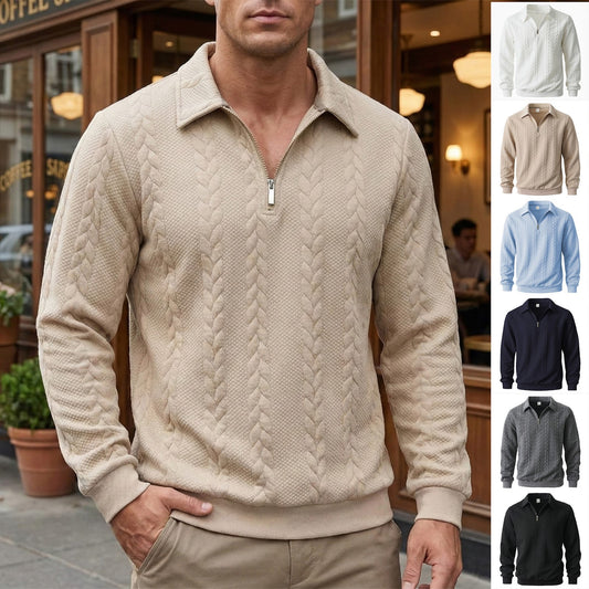 Men's sweatshirt with zipper and laydown collar