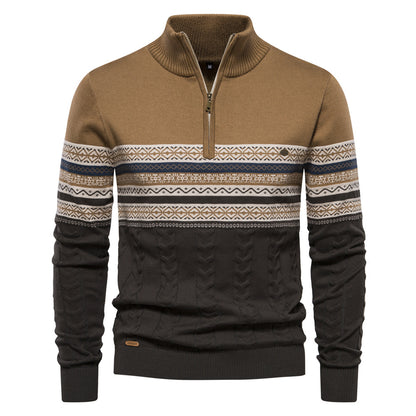 Modern men's knit sweater with stand-up collar