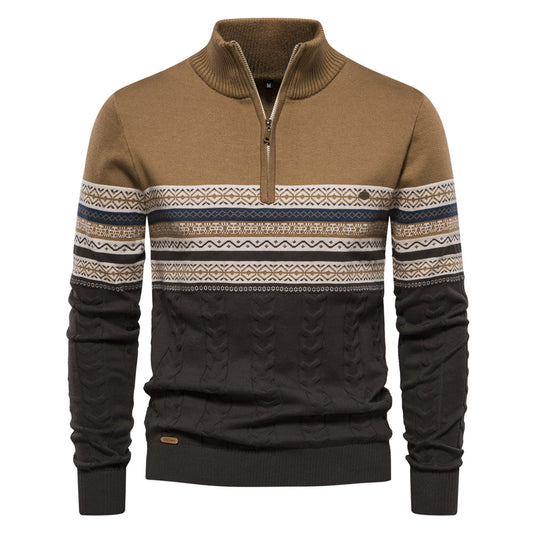 Modern men's knit sweater with stand-up collar