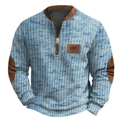 Men's sweatshirt with 3D print and half zipper