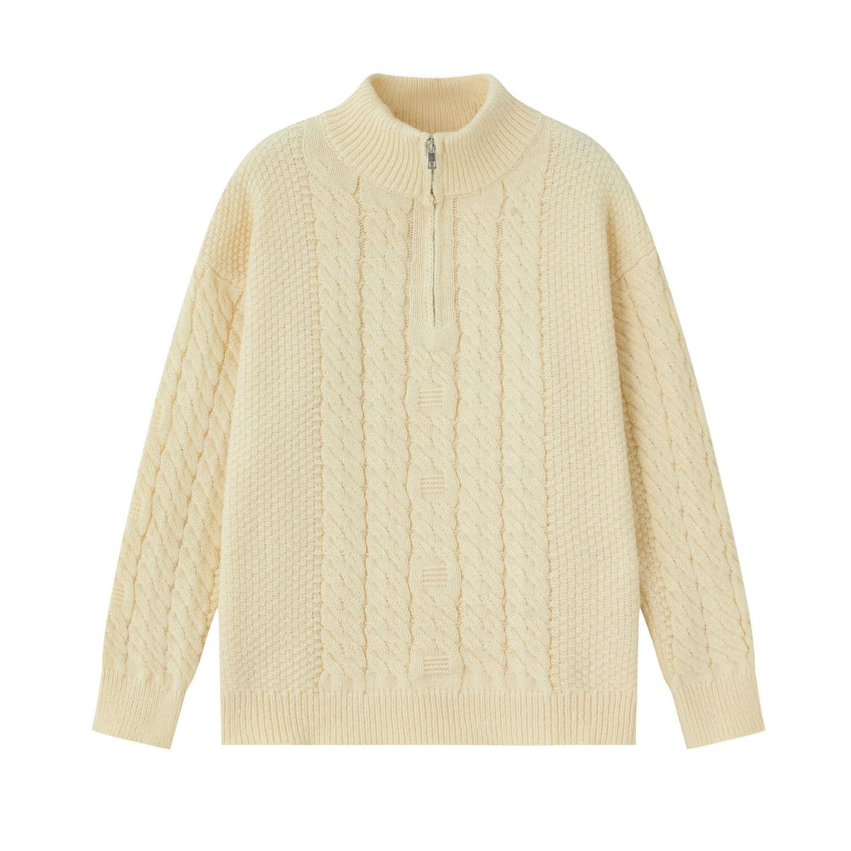 Men's knit pullover with half zipper, solid color