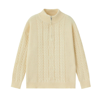 Men's knit pullover with half zipper, solid color