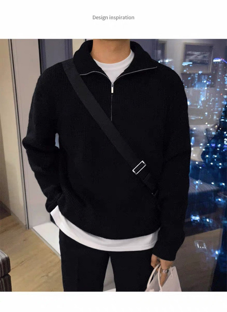 Stylish knitted sweater with zipper