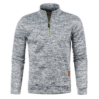Men's knit sweater with stand-up collar and zipper