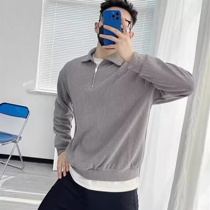 Men's knit sweater with stand-up collar and zipper