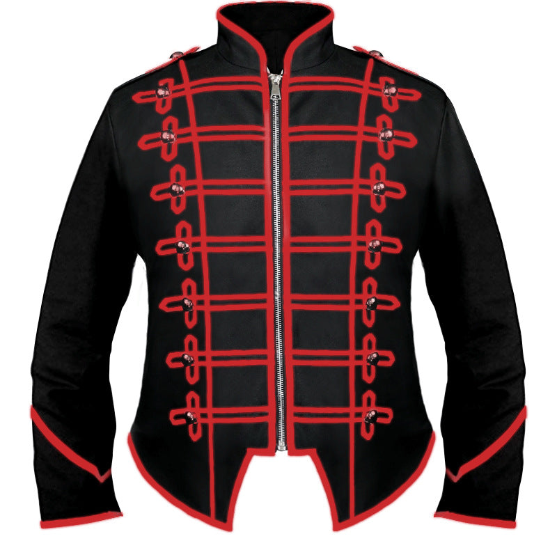 Men's Hussar uniform jacket in parade style with stand-up collar decorative cords and hidden zipper Shop Velvia