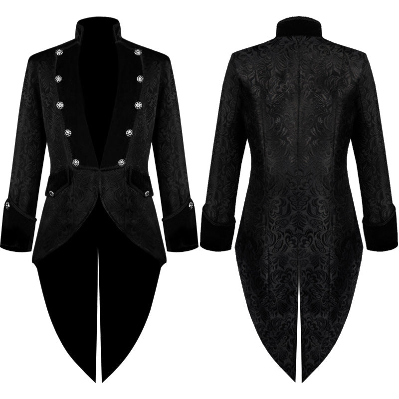 Men's tailored brocade coat in military style with stand-up collar and decorative braids Shop Velvia