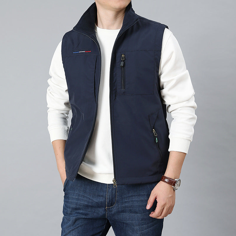 Men's Lightweight Thermo-Fleece Vest with Stand-Up Collar, Front Zipper and Side Pockets Shop Velvia