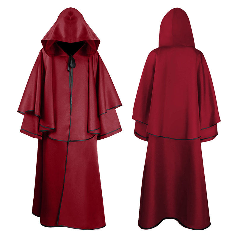 Unisex multi-layered hooded cloak with wide drape and satin ribbon closure Shop Velvia