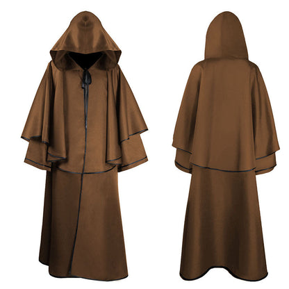 Unisex multi-layered hooded cloak with wide drape and satin ribbon closure Shop Velvia