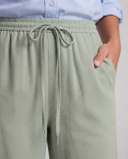 Women's High-Waisted Palazzo Pants in Linen Look with Elastic Waistband and Wide Leg Shop Velvia