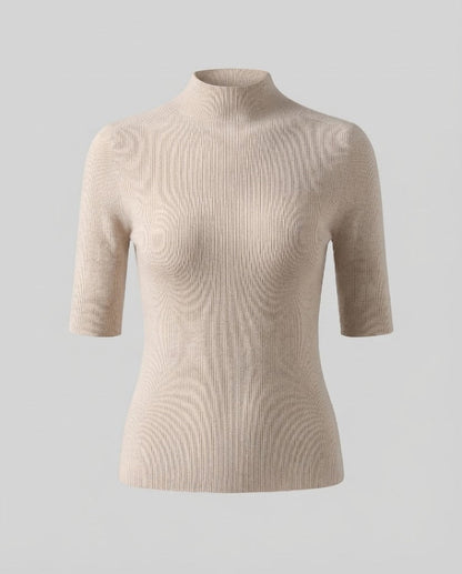 Women Half Sleeve Fine Knit Sweater with Short Stand Collar and Fitted Cut Shop Velvia