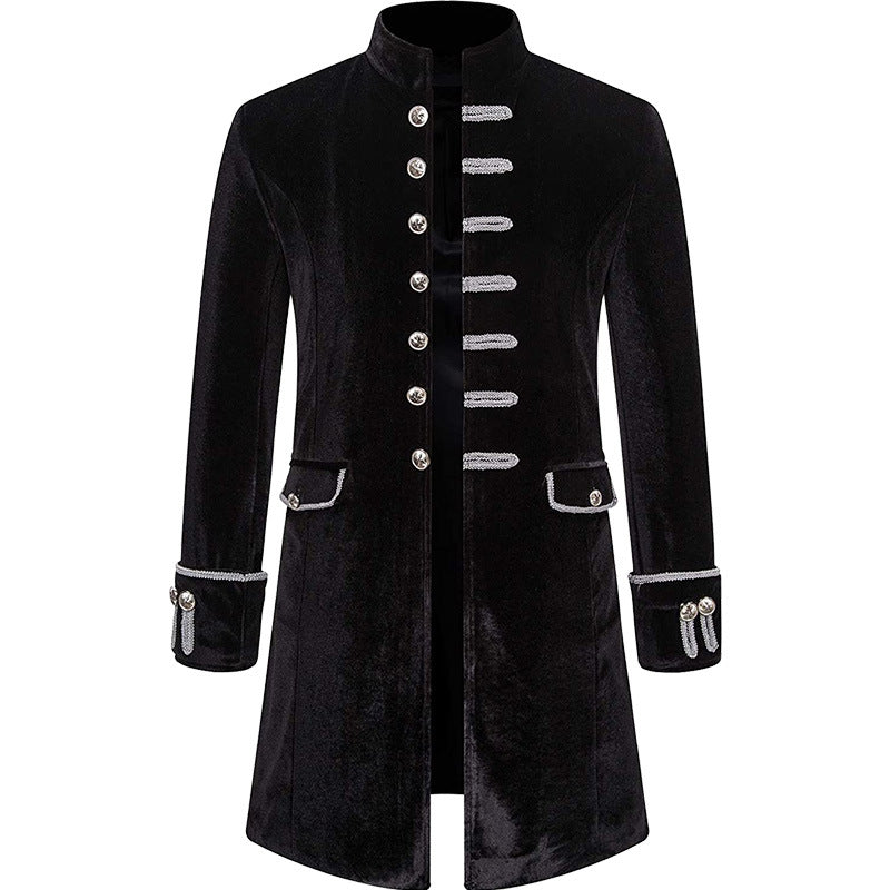 Men's velvet morning coat with stand-up collar, decorative cords and decorative buttons Shop Velvia