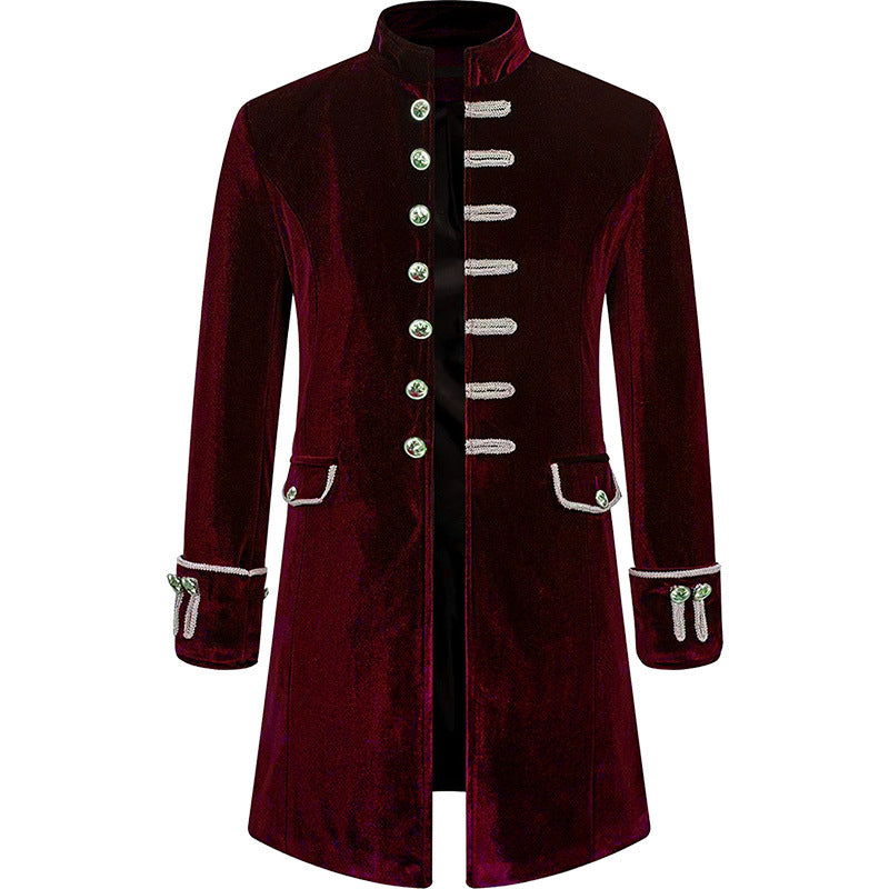 Men's velvet morning coat with stand-up collar, decorative cords and decorative buttons Shop Velvia