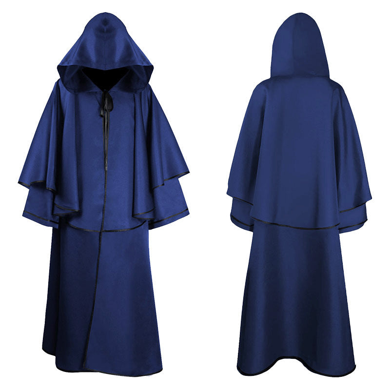 Unisex multi-layered hooded cloak with wide drape and satin ribbon closure Shop Velvia
