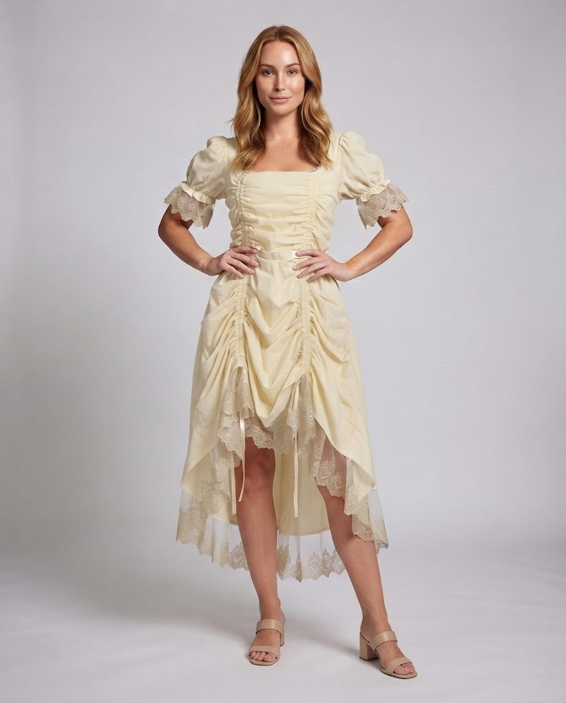 Women’s dress with ruffles and lace trim Shop Velvia