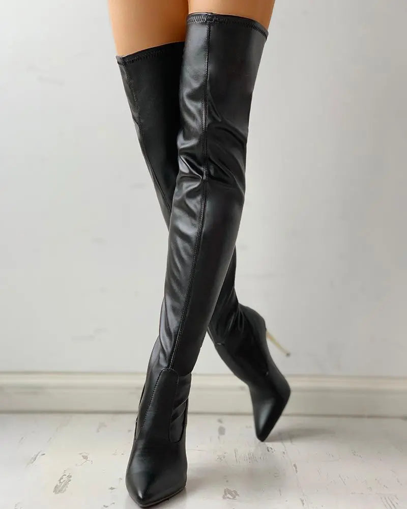Shop Velvia | Overknee Boots with Gold Heel and Zipper Detail