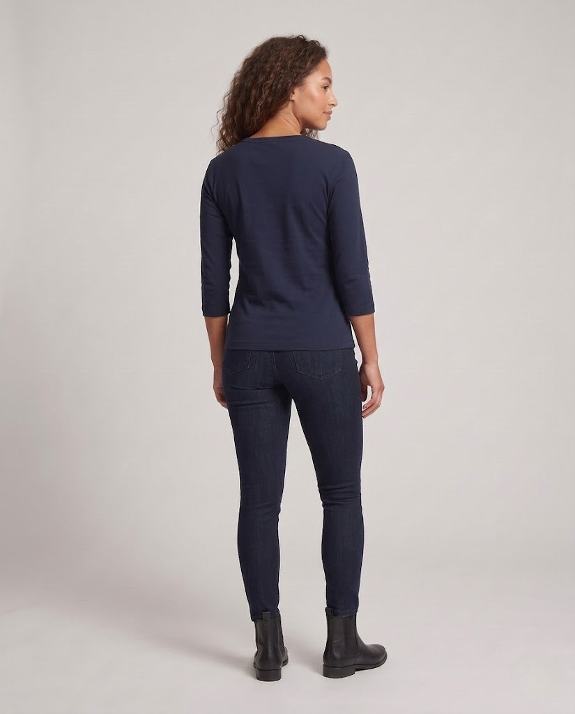 Women's Ribbed Henley Cropped Shirt with Three-Quarter Sleeves Shop Velvia