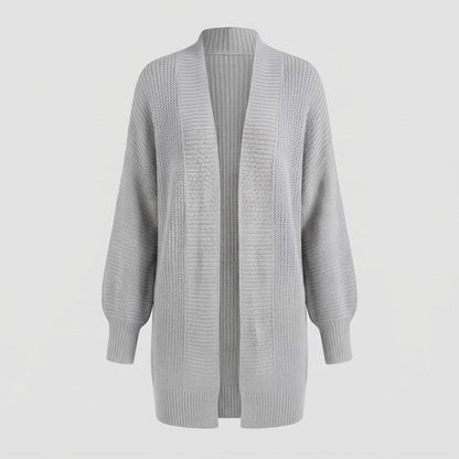 Ladies Longline Knit Cardigan with Open Front and Wide Shawl Collar Shop Velvia