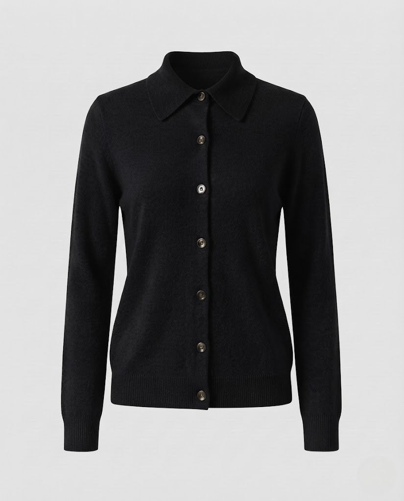 Women's Fine Knit Cardigan with Shirt Collar, Continuous Button Placket and Cashmere Soft Quality Shop Velvia
