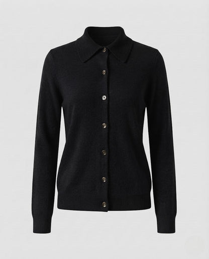 Women's Fine Knit Cardigan with Shirt Collar, Continuous Button Placket and Cashmere Soft Quality Shop Velvia