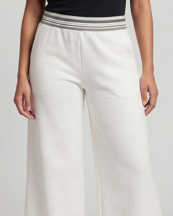 Women's wide culotte jogging pants with striped comfort waistband and side pockets Shop Velvia