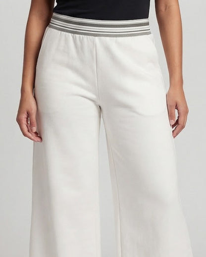 Women's wide culotte jogging pants with striped comfort waistband and side pockets Shop Velvia