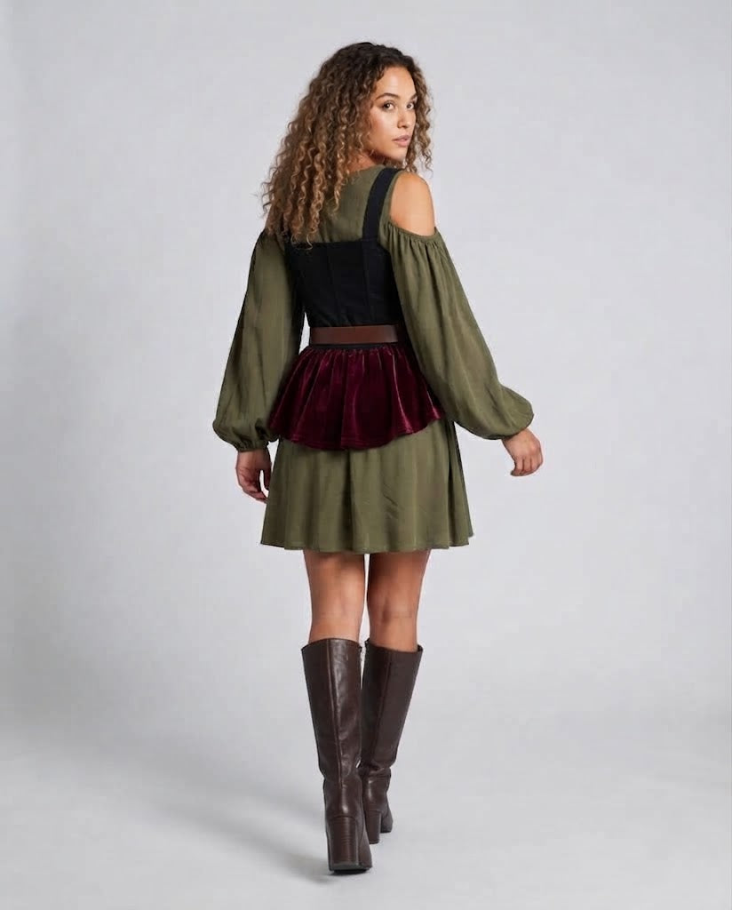 Women's traditional dress with ruffle details and fitted belt Shop Velvia