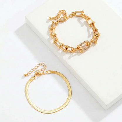 Women's Bracelet Set with Link Design & Snake Bracelet in Gold Look | Shopnory