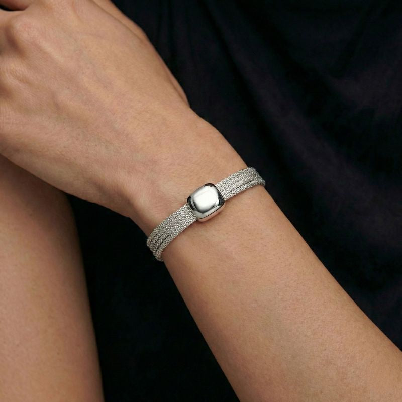 Women's Braided Bracelet with Smooth Center in Silver Look