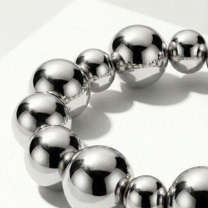 Women Elastic Bead Bracelet in Polished Silver Look