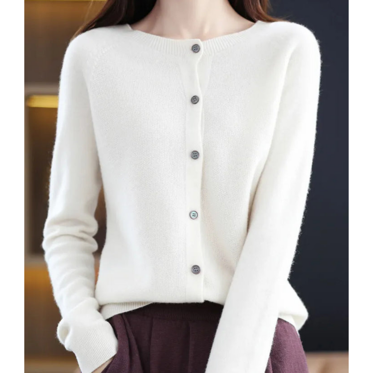 Shop Velvia | Merino Wool Women's O-Neck Cardigan Cashmere Sweater