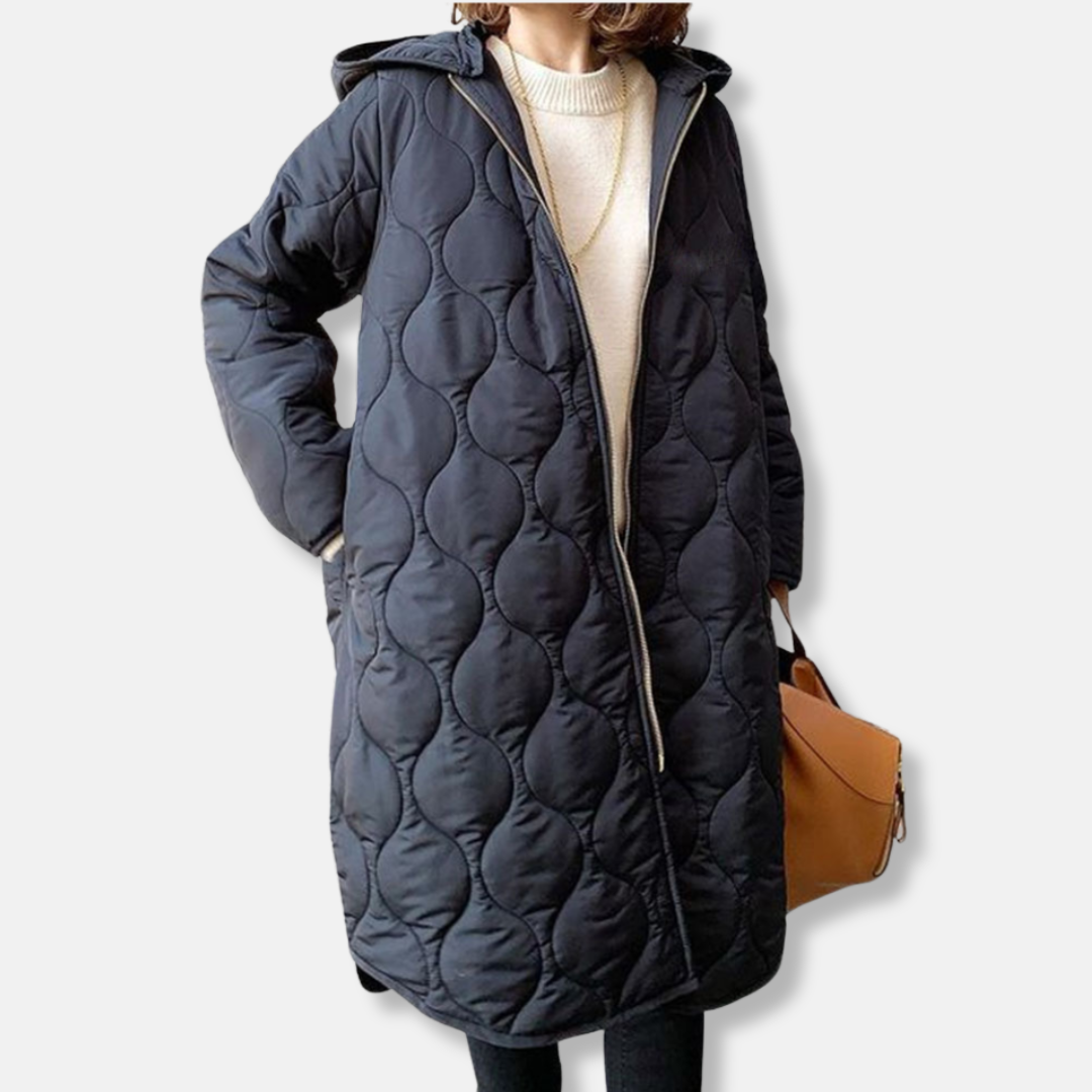 Shop Velvia | Women's Padded Jacket – Oversized Fit – Long Length – With Hood and Zipper Front