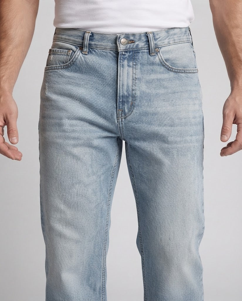 Men's loosely cut denim pants with extra wide leg and light used wash Shop Velvia
