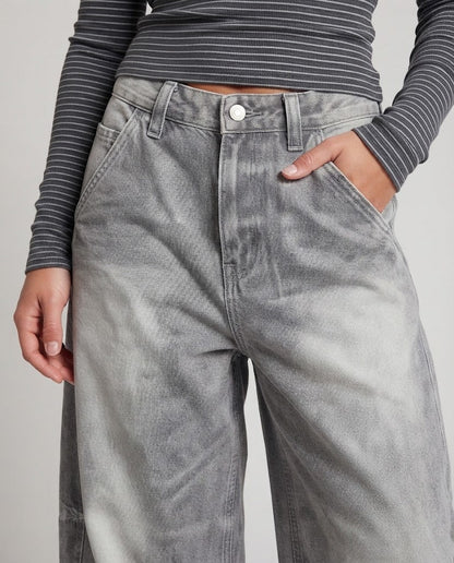 Women's floor-length palazzo denim jeans with balloon-shaped legs and soft used-fade Shop Velvia