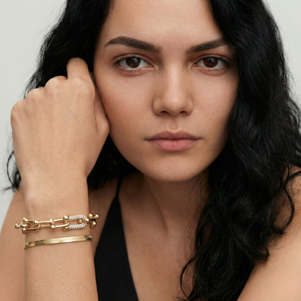 Women's Bracelet Set with Link Design & Snake Bracelet in Gold Look | Shopnory