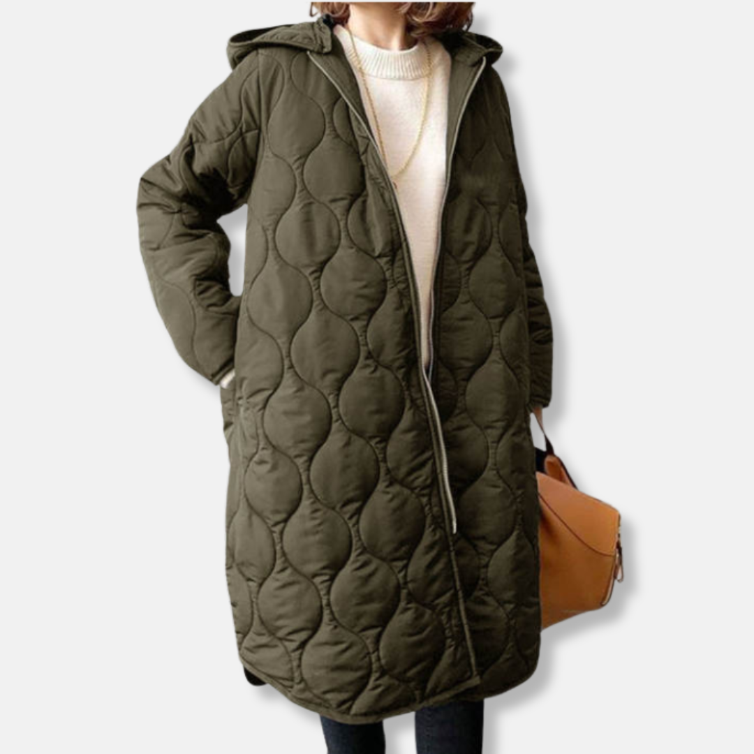 Shop Velvia | Women's Padded Jacket – Oversized Fit – Long Length – With Hood and Zipper Front