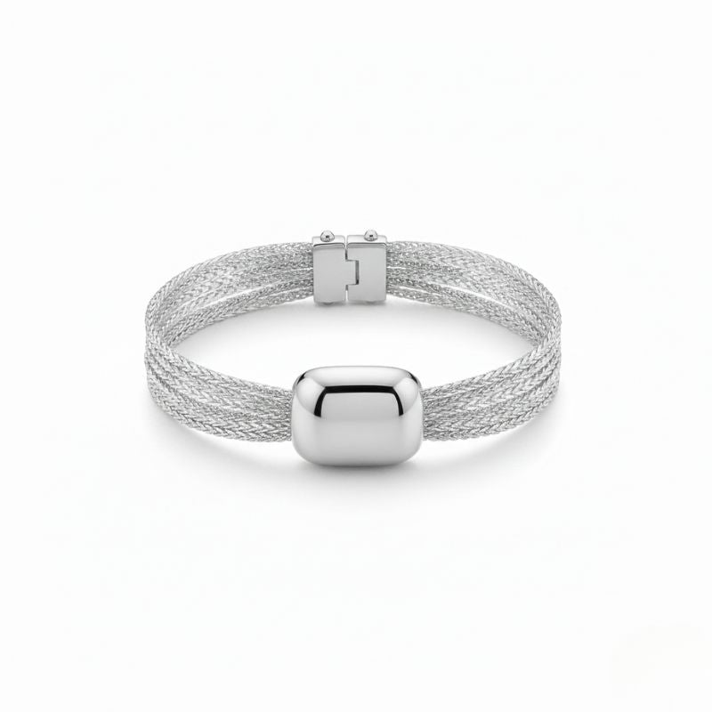Women's Braided Bracelet with Smooth Center in Silver Look