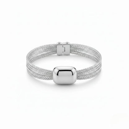 Women's Braided Bracelet with Smooth Center in Silver Look