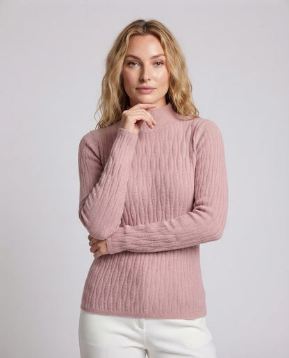 Women fine knit mock neck sweater with fine structure and body-flattering silhouette Shop Velvia