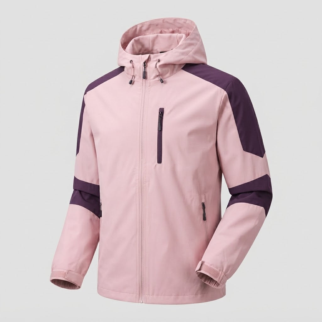 Men's lightweight water-repellent hooded softshell jacket with contrast stripes and chest zip Shop Velvia