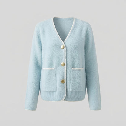 Women Cozy Boucle Cardigan with Decorative Trim Shop Velvia